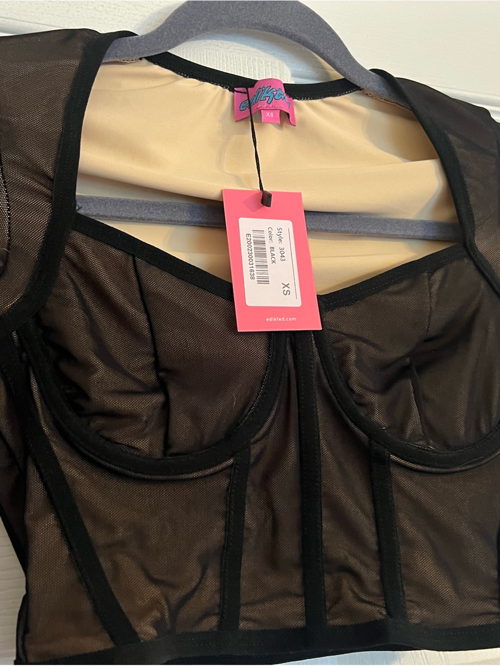 NWT Edikted Black Sheer Mesh Long Sleeve Corset Top - Woman’s Size XS